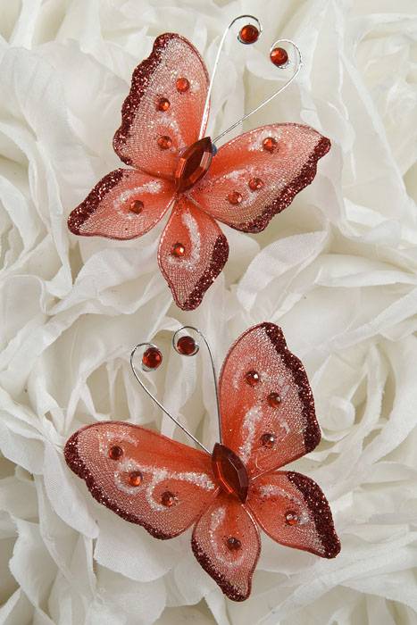 2.25" Wired Decorated Butterfly Red Pkg/20