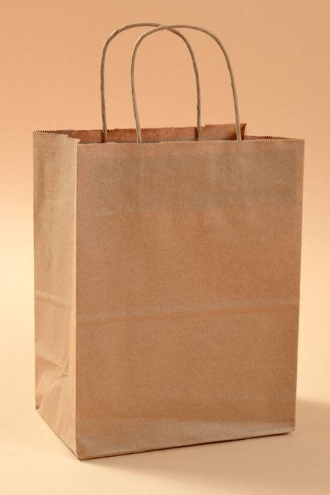 8" X 5" X 10" Cub Kraft Shopping Bag Natural Pkg/10
