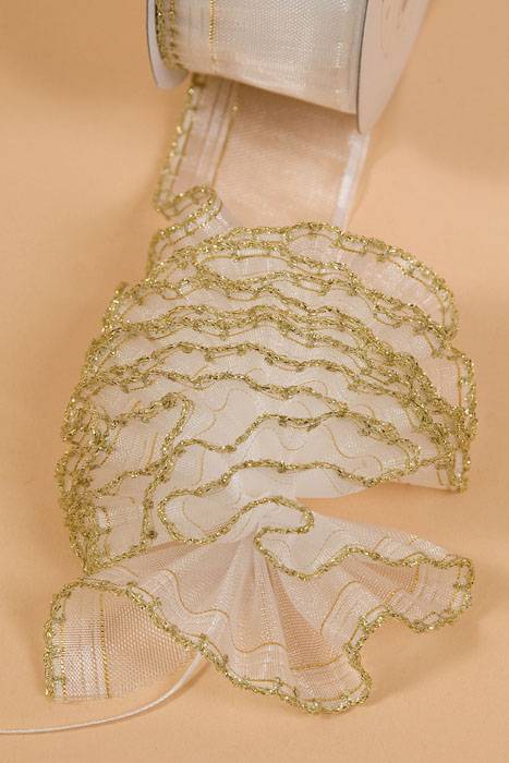 1.5" X 25yds Side Pull Bow W/gold Trim White