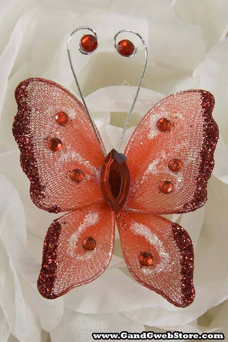 2.25" Wired Decorated Butterfly Red Pkg/20