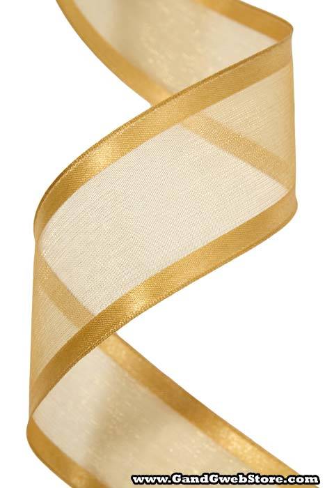 Wired Sheer Ribbon W/satin Edge Gold 