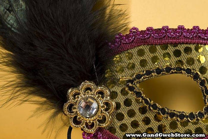 Feather Eye Mask W/feather Golden/fuchsia/black