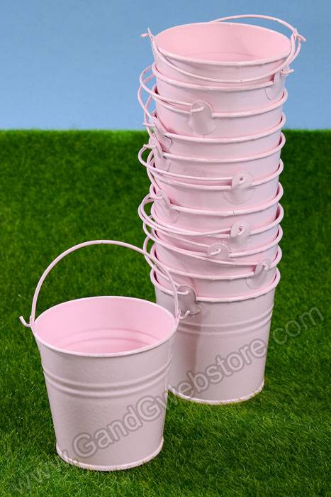 3" Decorative Metal Mini Bucket Pink Pkg/12