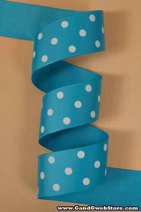 1-1/2" X 17yds Grosgrain Turquoise/white 