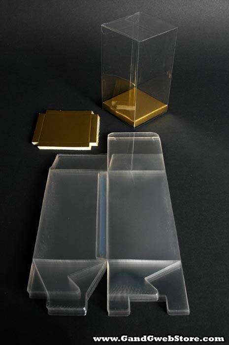 3" X 3" X 5.5" Pvc Box Clear W/gold Bottom Pkg/12