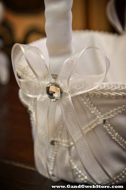 Fabric Basket W/rhinestones White