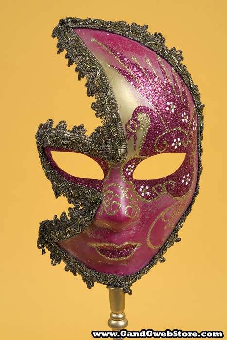 20" Lady Mask W/stick Gold/pink