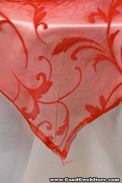 54" X 3yds Sheer/flocked Damask Sheet Red