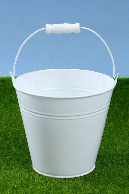 5.5" Round Metal Bucket W/handle White