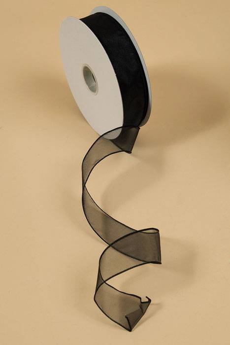 1.5" X 50yds Wired Sheer Spring Ribbon Black 