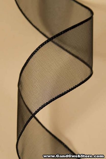 1.5" X 50yds Wired Sheer Spring Ribbon Black 