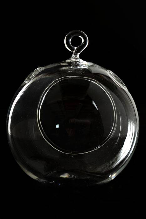 3.75&quot; Hanging Candle Holder Round Glass Terrarium Pkg/6