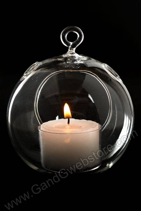 3.75&quot; Hanging Candle Holder Round Glass Terrarium Pkg/6