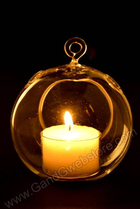 3.75&quot; Hanging Candle Holder Round Glass Terrarium Pkg/6