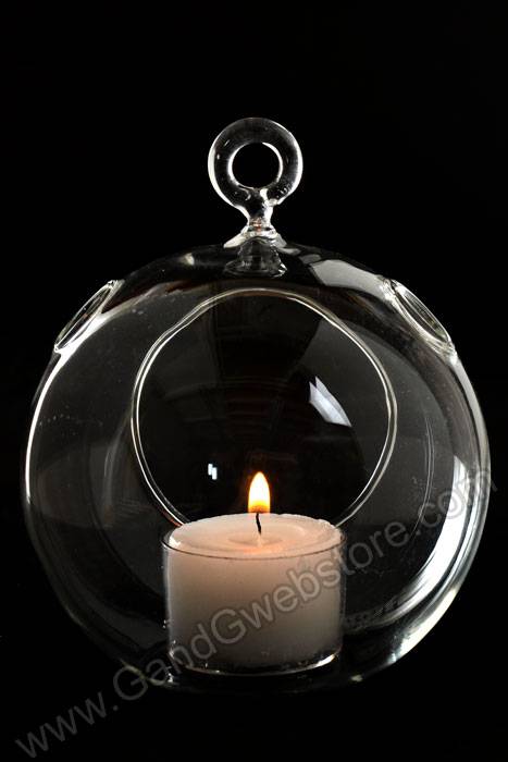 4.75&quot; Hanging Candle Holder Round Glass Terrarium Pkg/6