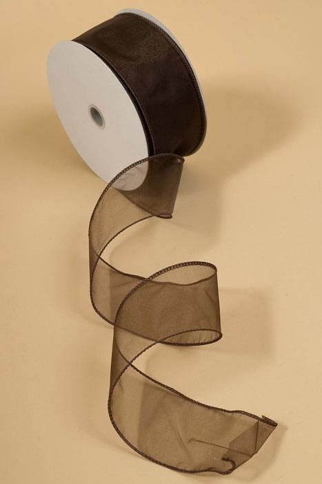 2.5" X 50yds Wired Sheer Spring Ribbon Brown 