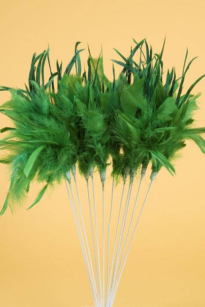 14" Owl Feather Spray Kelly Green Pkg/12
