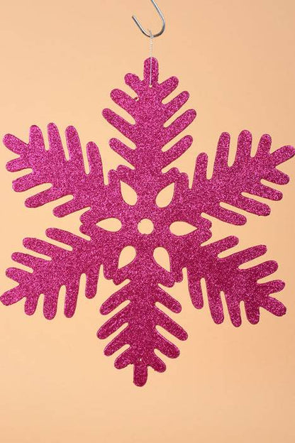 13.75" Glitter Snow Flake Ornament Fuchsia Pkg/6