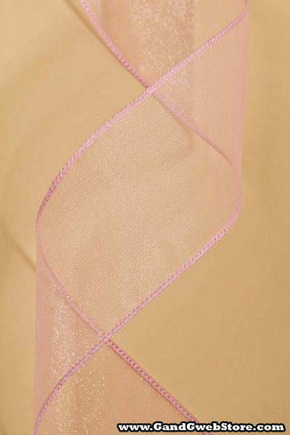 2.5" X 50yds Wired Sheer Spring Ribbon Pink 