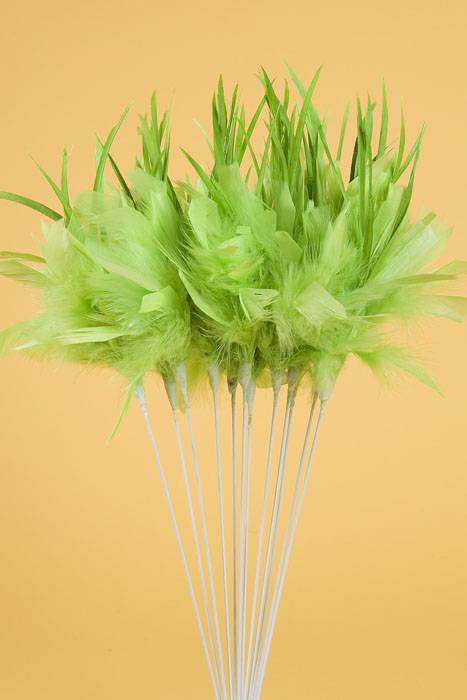 14&quot; Owl Feather Spray Apple Green Pkg/12