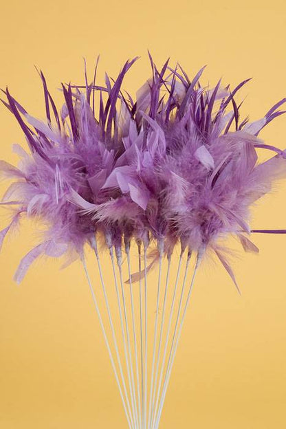 14" Owl Feather Spray Lavender Pkg/12