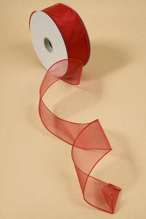 2.5" X 50yds Wired Sheer Spring Ribbon Red 