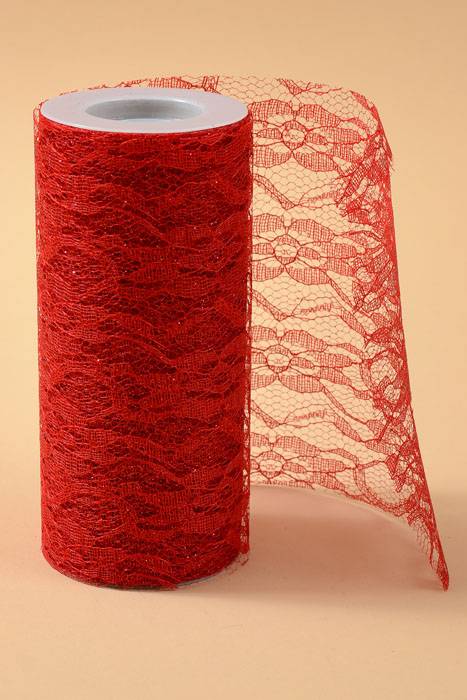 6" X 10yds Sparkle Lace Red