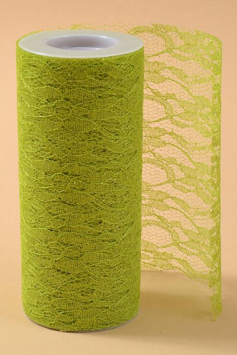 6&quot; X 10yds Sparkle Lace Apple Green