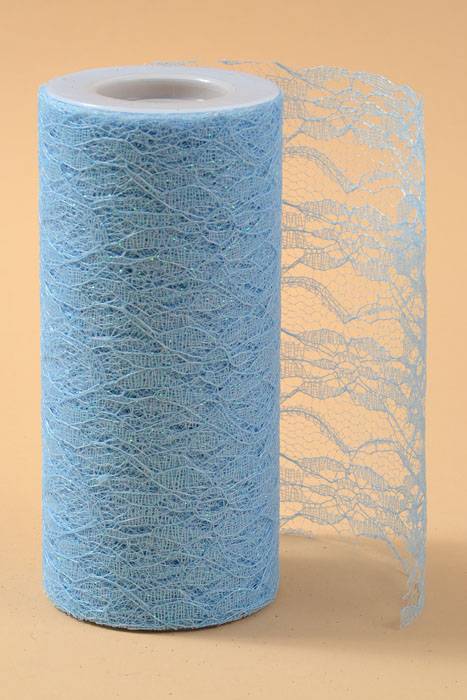 6" X 10yds Sparkle Lace Light Blue