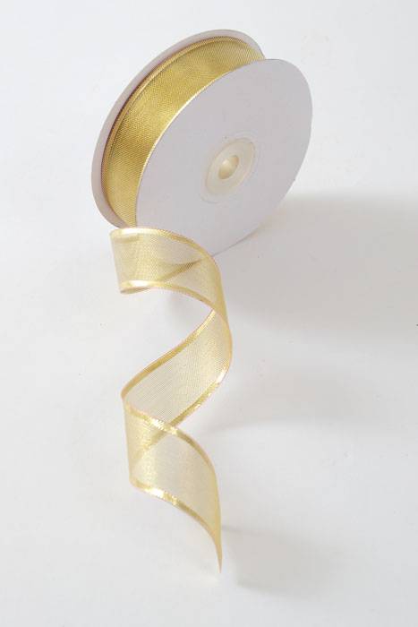 1" X 25yds Organza W/metallic Edge Wired Ribbon Gold