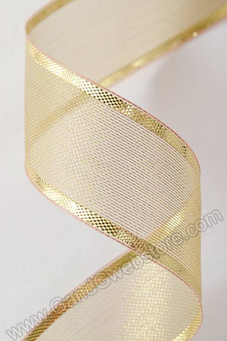 1" X 25yds Organza W/metallic Edge Wired Ribbon Gold