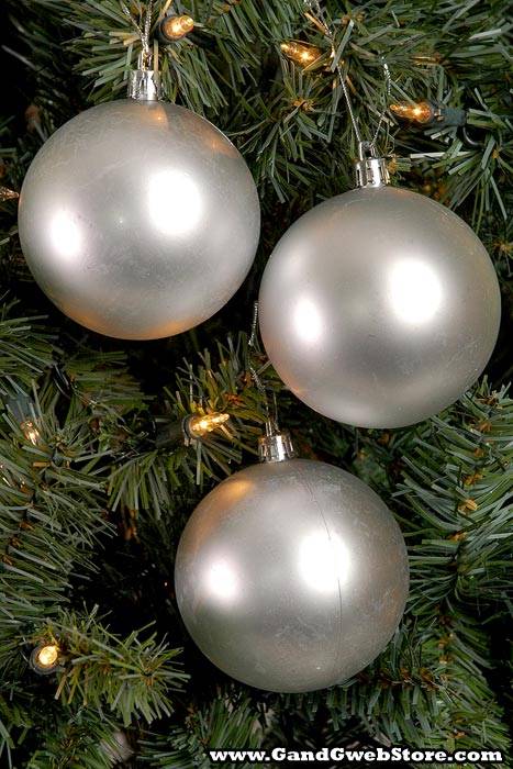 100mm Matte Plastic Ball Ornament Silver Box/6