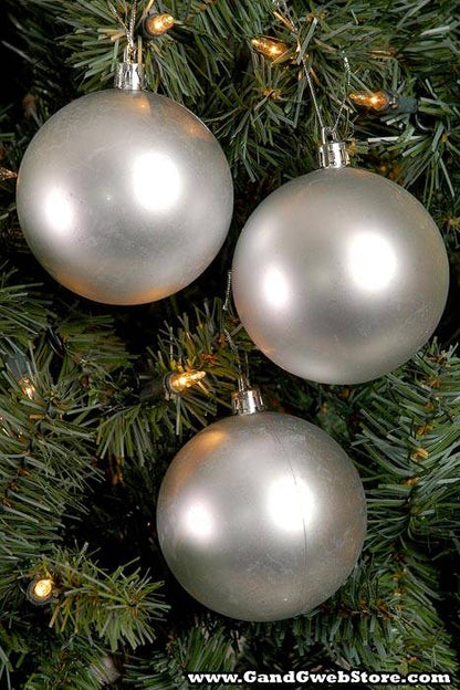 100mm Matte Plastic Ball Ornament Silver Box/6