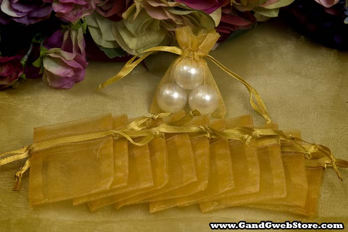 2" X 2.5"  Organza Pouches Gold Pkg/12