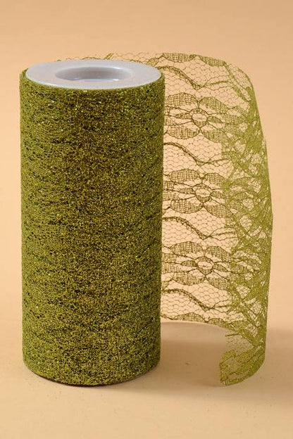 6" X 10yds Sparkle Lace Olive