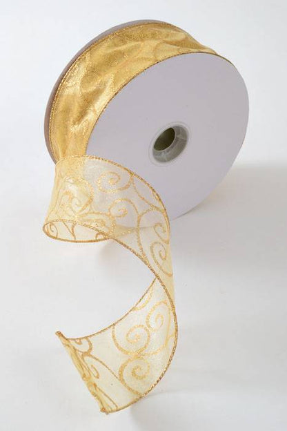 2.5" X 50yds Swirl Ribbon Gold