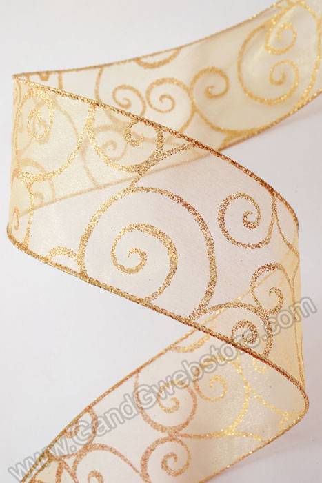 2.5" X 50yds Swirl Ribbon Gold