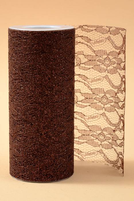 6" X 10yds Sparkle Lace Chocolate