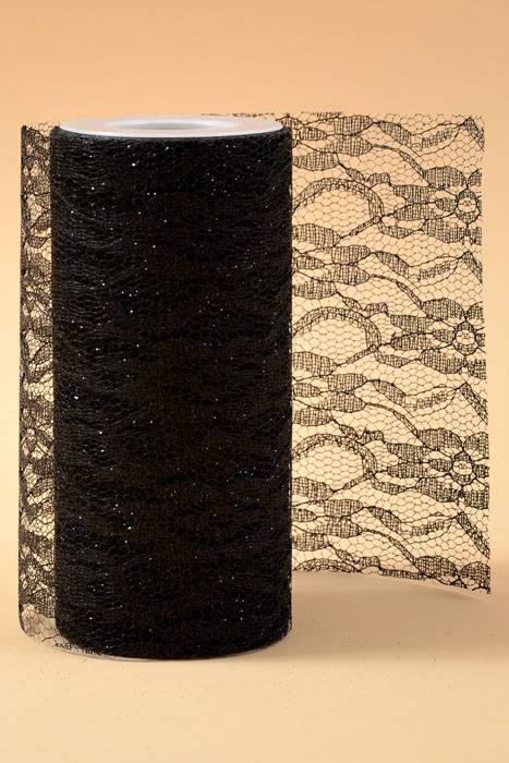 6" X 10yds Sparkle Lace Black
