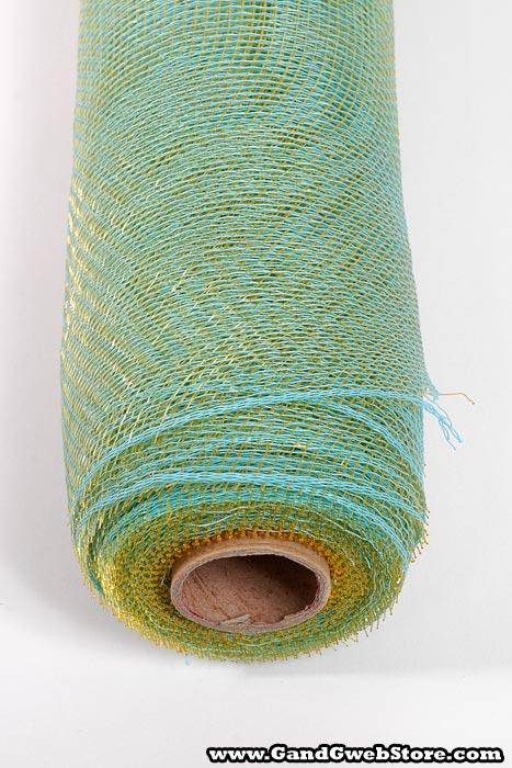 21" X 10yds Floral Mesh Golden Baby Blue