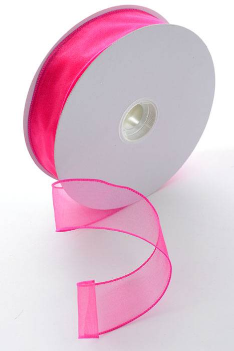 1.5" X 50yds Wired Sheer Spring Ribbon Fuchsia 