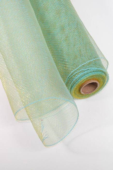 21" X 10yds Floral Mesh Golden Baby Blue