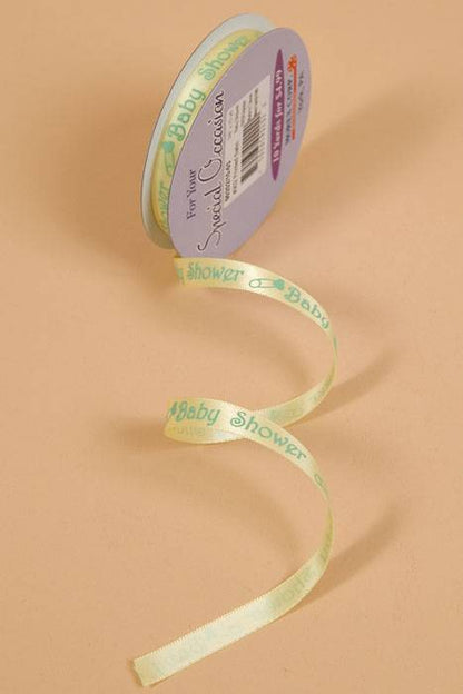 3/8" X 10yds Printed Satin Baby Shower Yellow