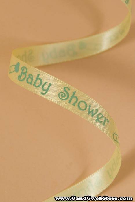 3/8" X 10yds Printed Satin Baby Shower Yellow