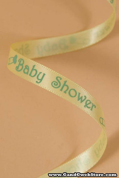 3/8" X 10yds Printed Satin Baby Shower Yellow
