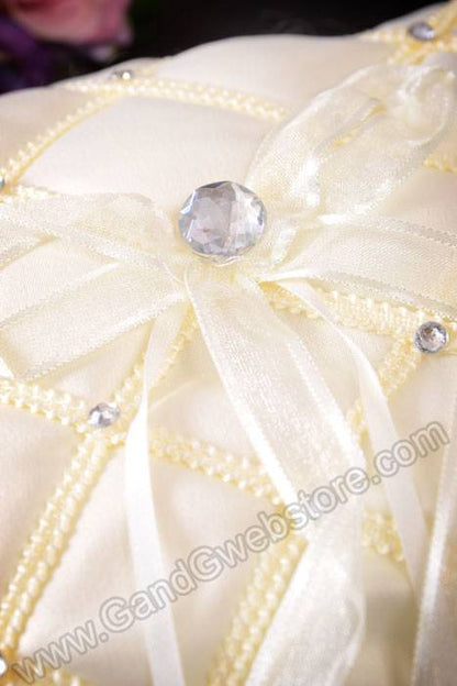 7" Ring Pillow W/rhinestones Ivory