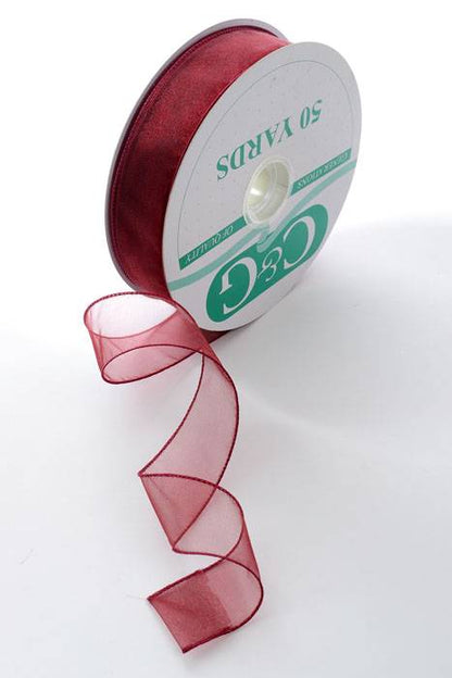 1.5" X 50yds Wired Sheer Spring Ribbon Burgundy 