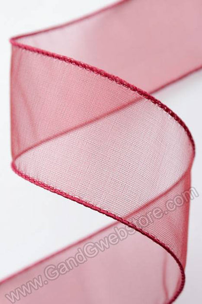 1.5" X 50yds Wired Sheer Spring Ribbon Burgundy 