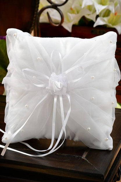 7" Ring Pillow W/pearls White