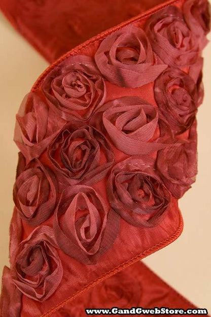 4" X 10yds W/love Knots Red